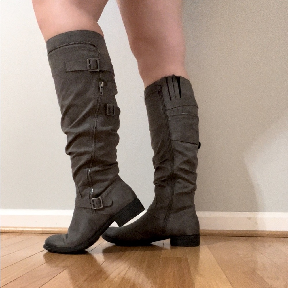 Gray Calf-High Boots